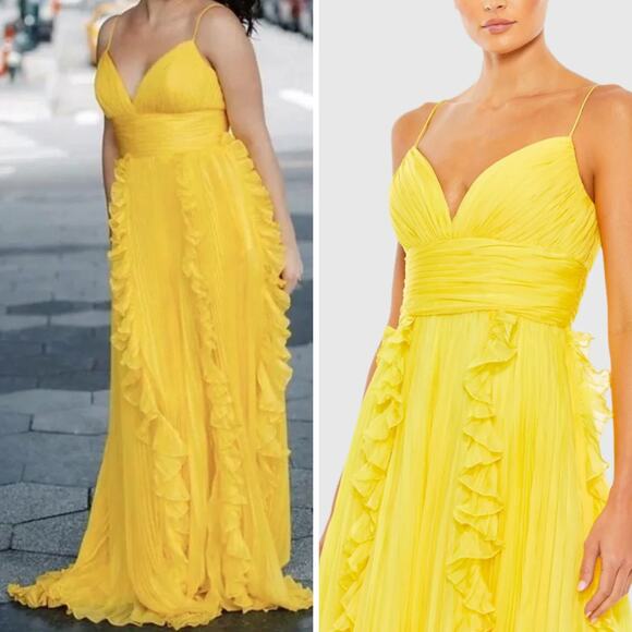 MAC DUGGAL DRESS GOWN 10 YELLOW BRIDESMAID FORMAL EVENING EVENT WEDDING GUEST - Picture 3 of 16